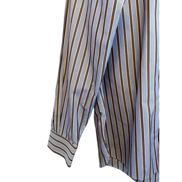 Paul Fredrick Button Up Shirt Men Size Large Tall‎ Brown Blue Stripe 100% Cotton - Picture 5 of 6